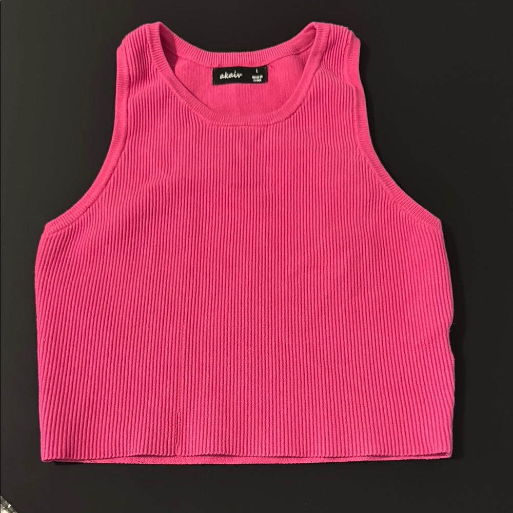 Hot Pink Ribbed Sleeveless Crop Tank